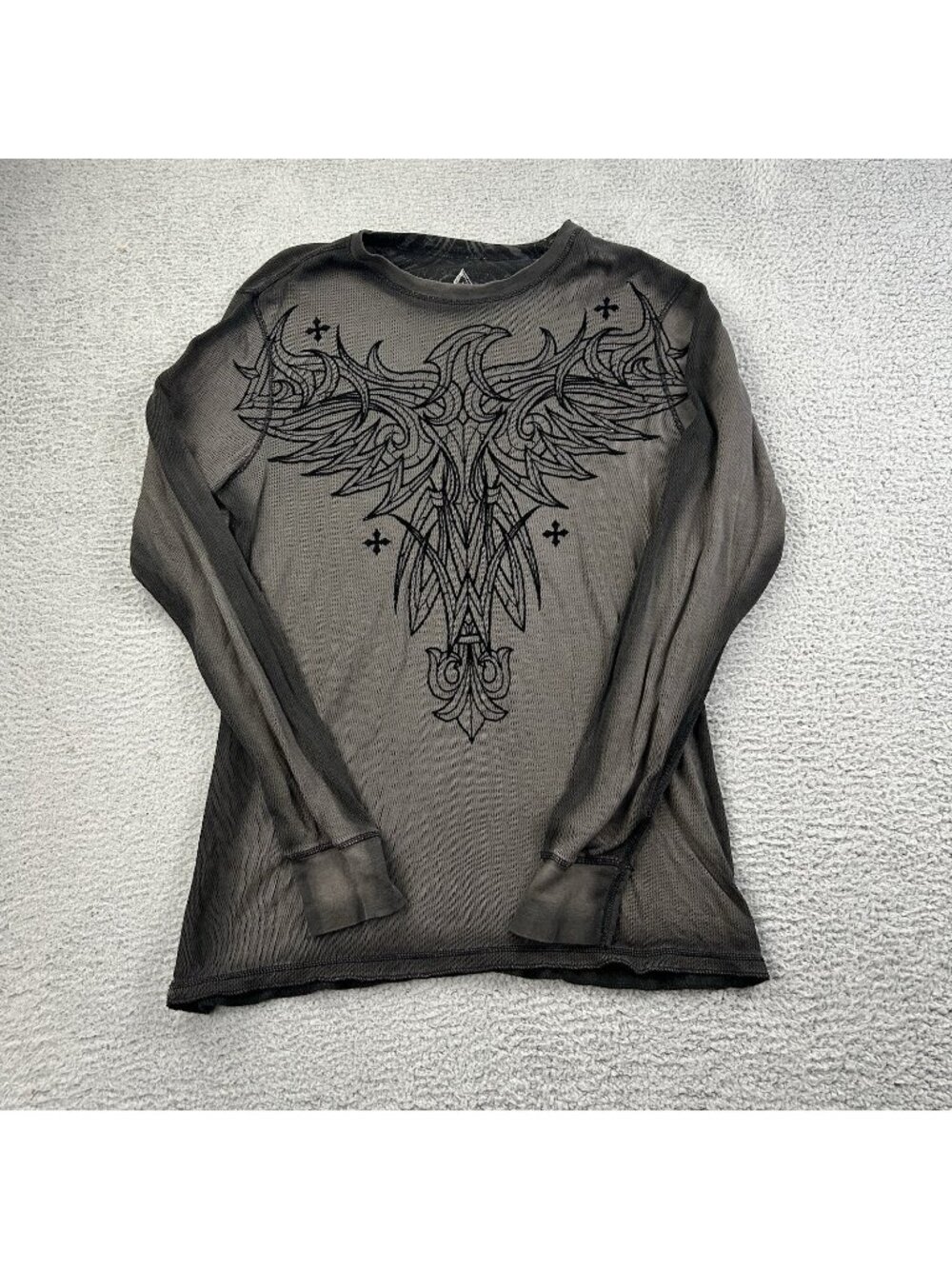 Affliction Mens Shirt Large Long Sleeve Thermal Y2K Sword Reversible Gray
